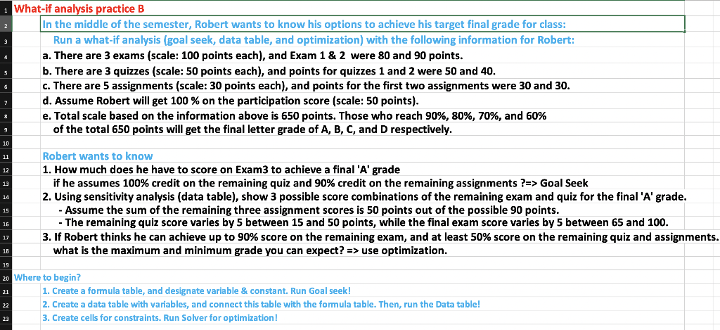 Solved 1 What if analysis practice B In the middle of the | Chegg.com