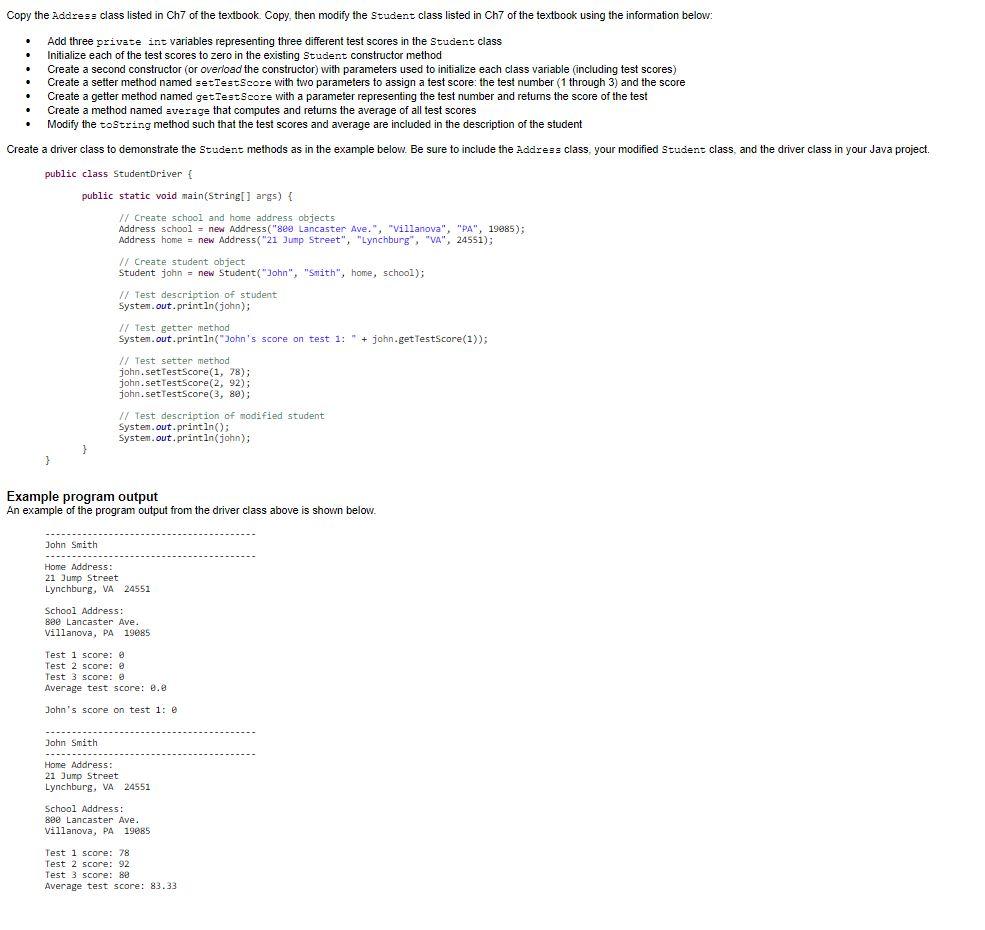 Solved . . Copy the Address class listed in Ch7 of the | Chegg.com