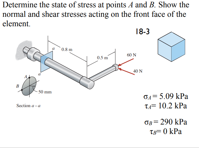 Solved Determine the state of stress at points A and B. Show | Chegg.com