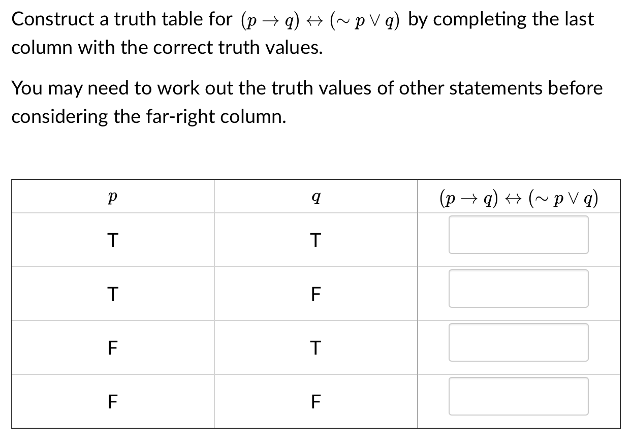 Solved Construct a truth table for (p+q) + (~pVg) by | Chegg.com