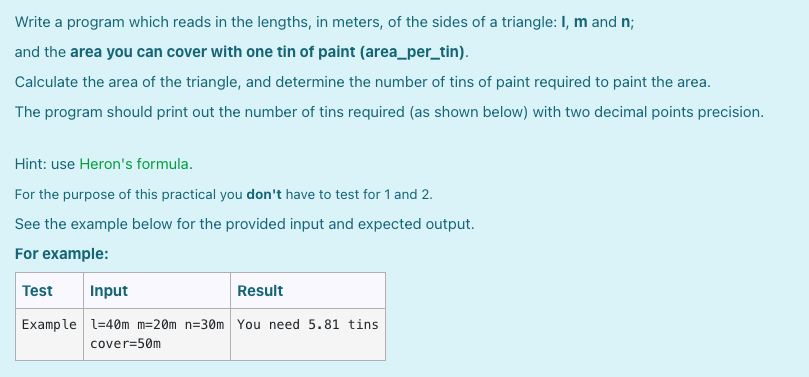 Solved Write a program which reads in the lengths, in | Chegg.com
