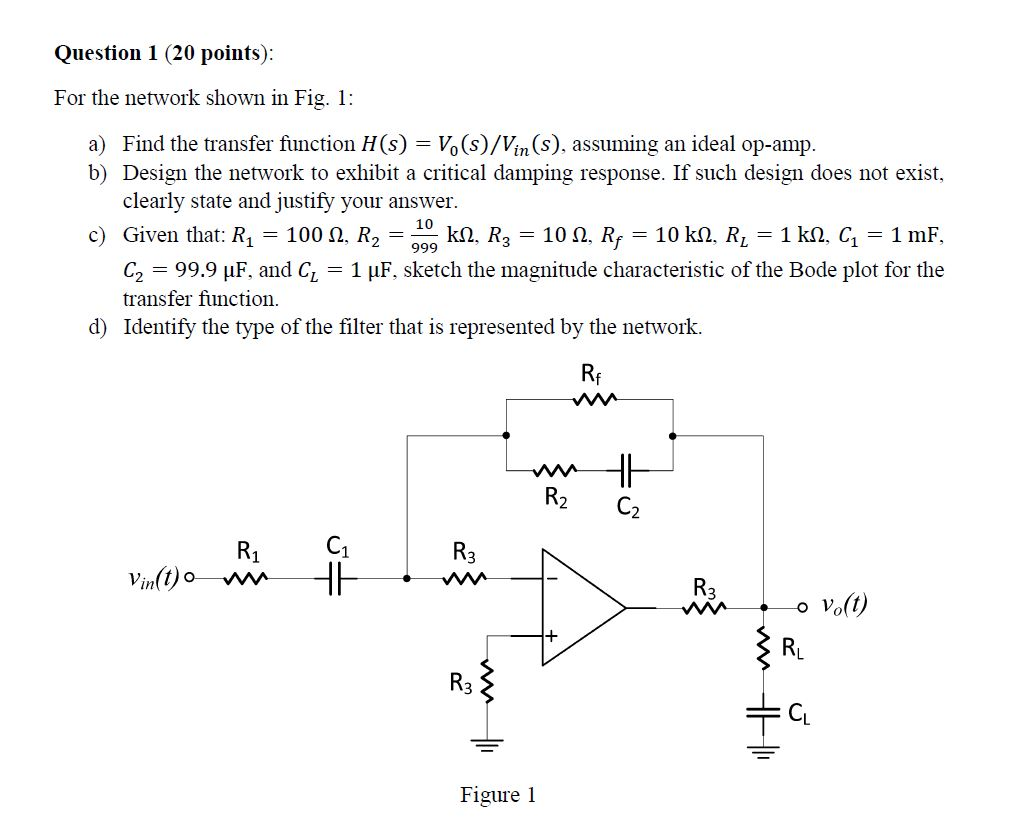 Solved Question 1 (20 points): For the network shown in Fig. | Chegg.com