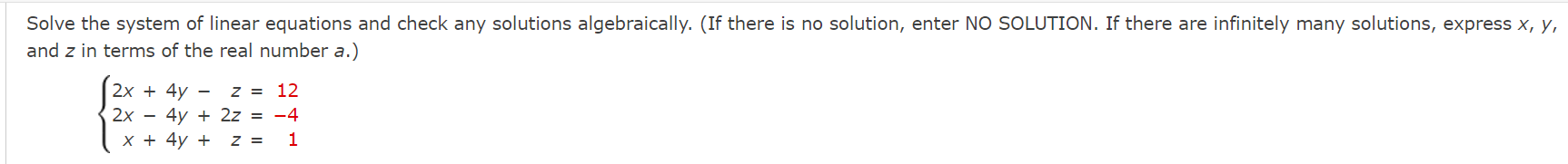 Solved Solve the system of linear equations and check any | Chegg.com