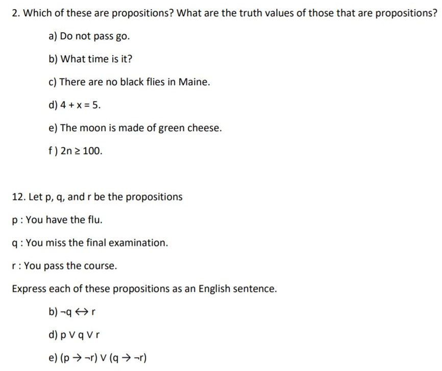 Solved 2. Which Of These Are Propositions? What Are The | Chegg.com