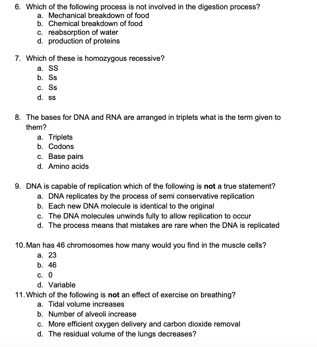 Solved 6. Which of the following process is not involved in | Chegg.com