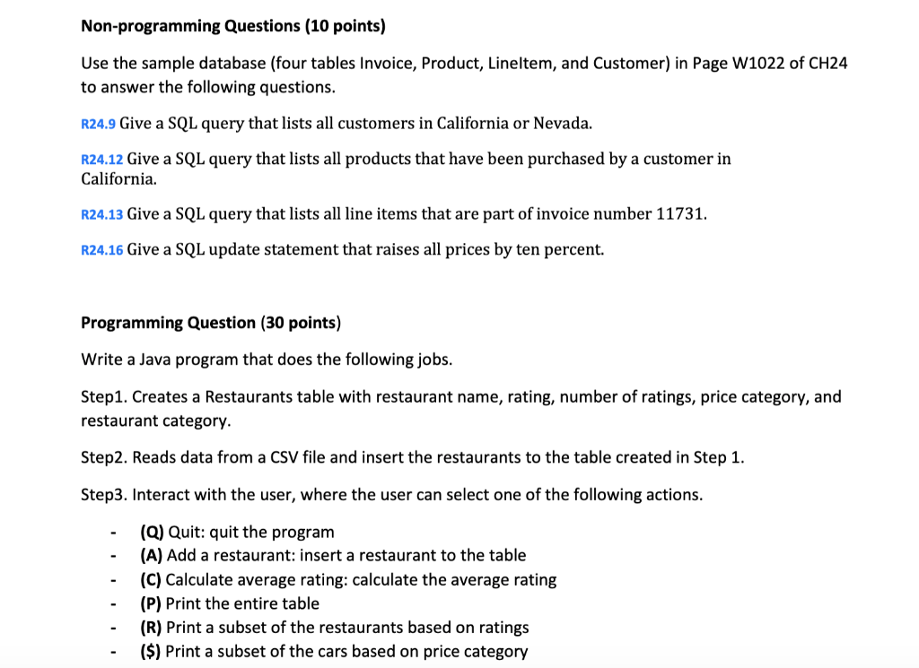 Non-programming Questions (10 points) Use the sample | Chegg.com