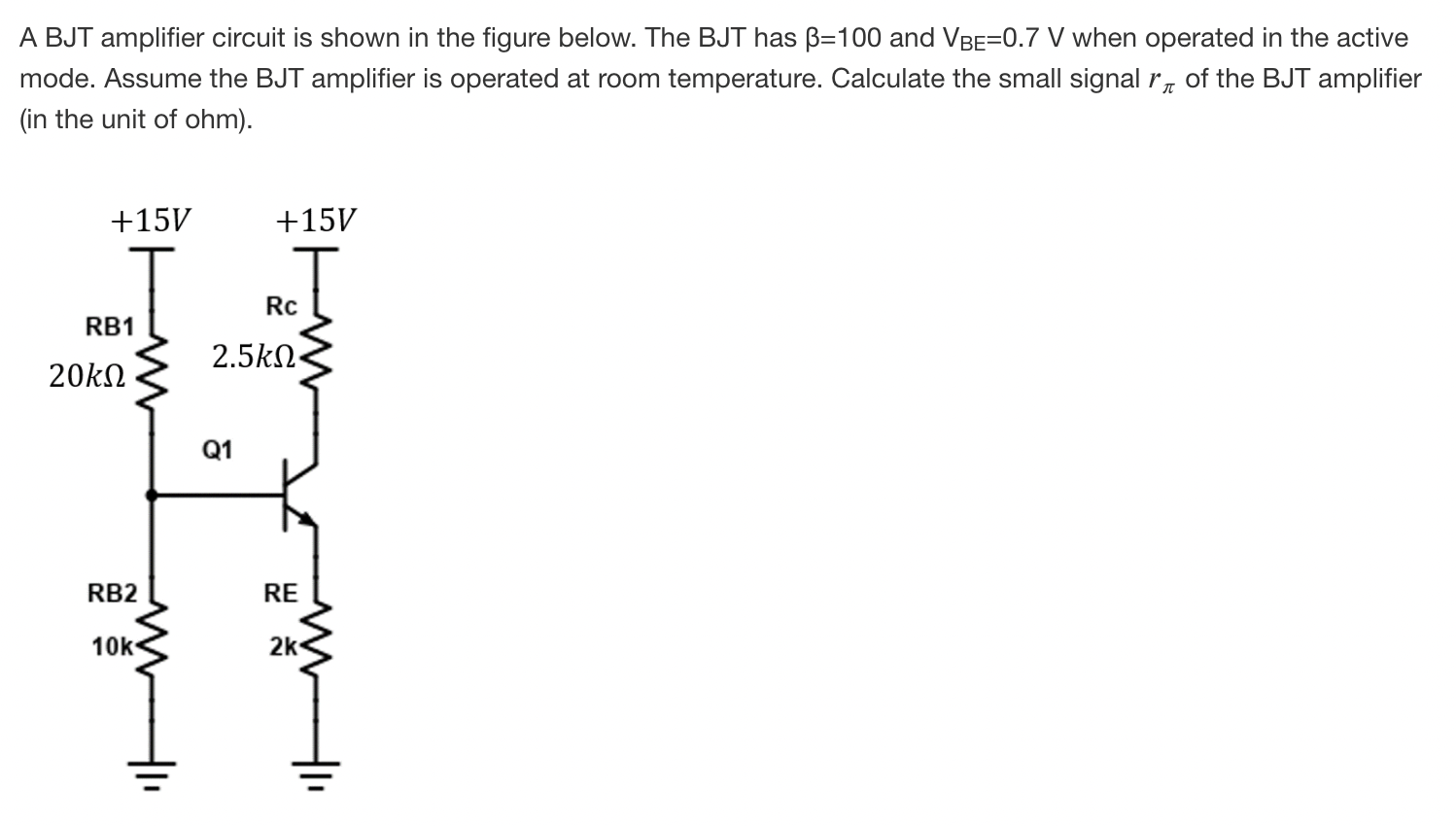 Solved A BJT Amplifier Circuit Is Shown In The Figure Below. | Chegg.com