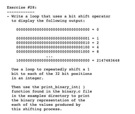 Solved Exercise #28: Write a loop that uses a bit shift | Chegg.com