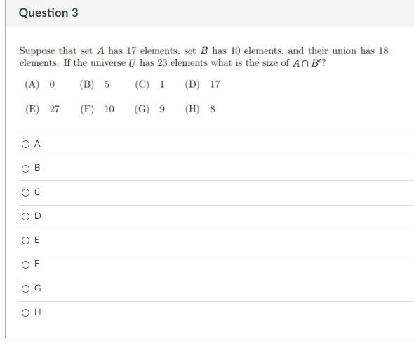 Solved Question 3 Suppose That Set A Has 17 Elements Set Chegg Com