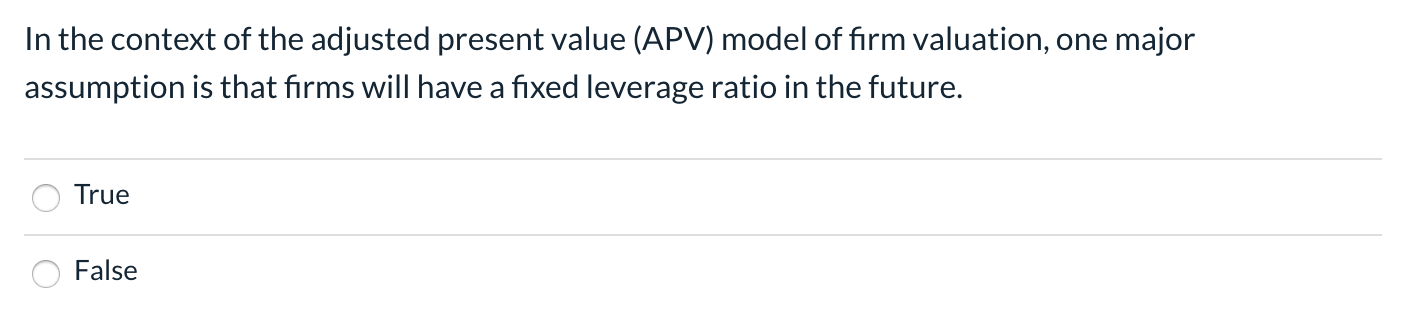 Solved In The Context Of The Adjusted Present Value (APV) | Chegg.com