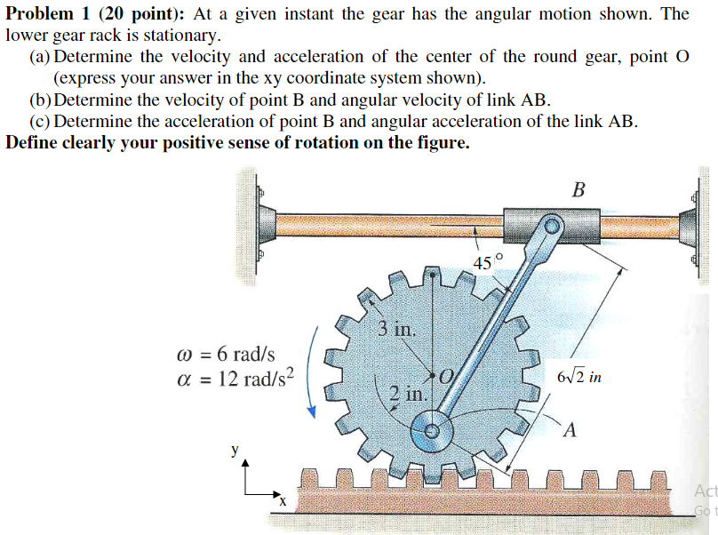 Solved Problem 1 (20 Point): At A Given Instant The Gear Has | Chegg.com