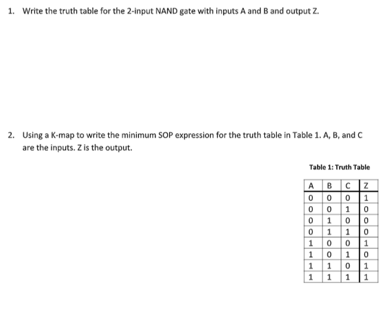 Solved 1. Write the truth table for the 2-input NAND gate | Chegg.com