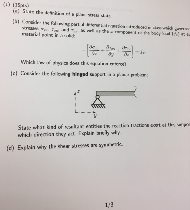 Solved State the definition of a plane stress state.