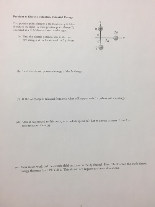 Solved Problem 4: Electric Potential, Potential Energy Two | Chegg.com