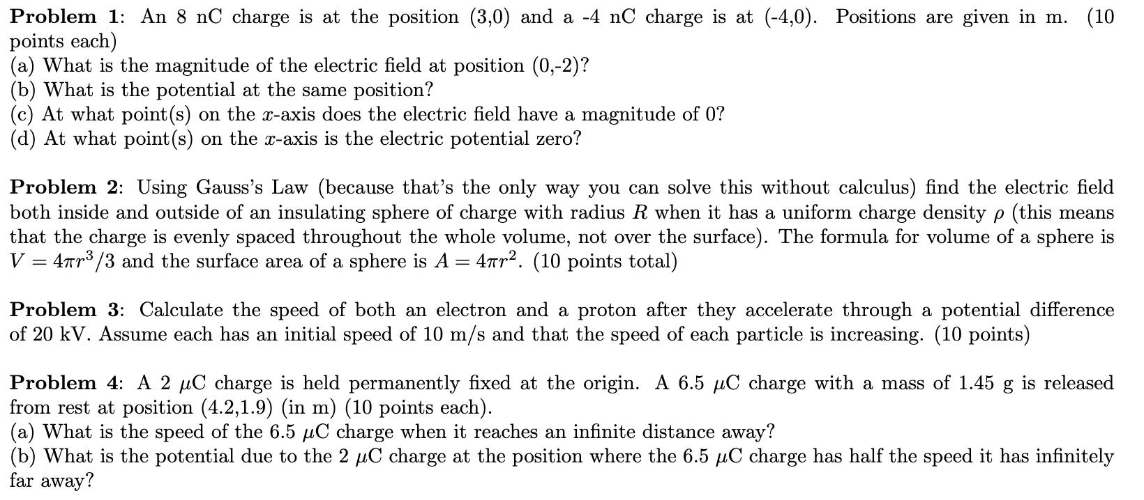 Solved Problem 1: An 8 nC charge is at the position (3,0) | Chegg.com