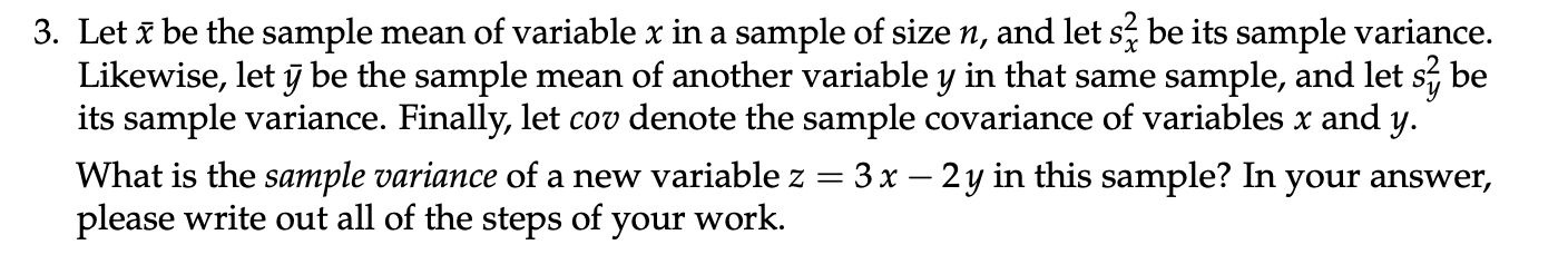 Solved 3. Let be the sample mean of variable x in a sample | Chegg.com
