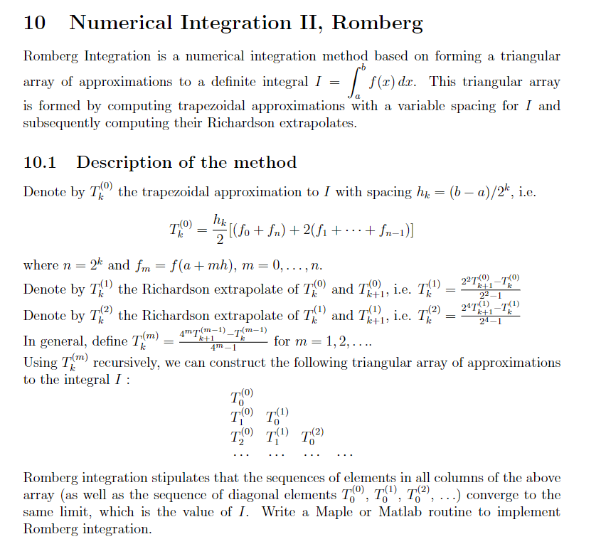 Solved 10 Numerical Integration II, Romberg Romberg | Chegg.com