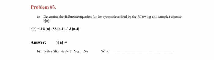 Solved Problem #3. Determine The Difference Equation For The | Chegg.com