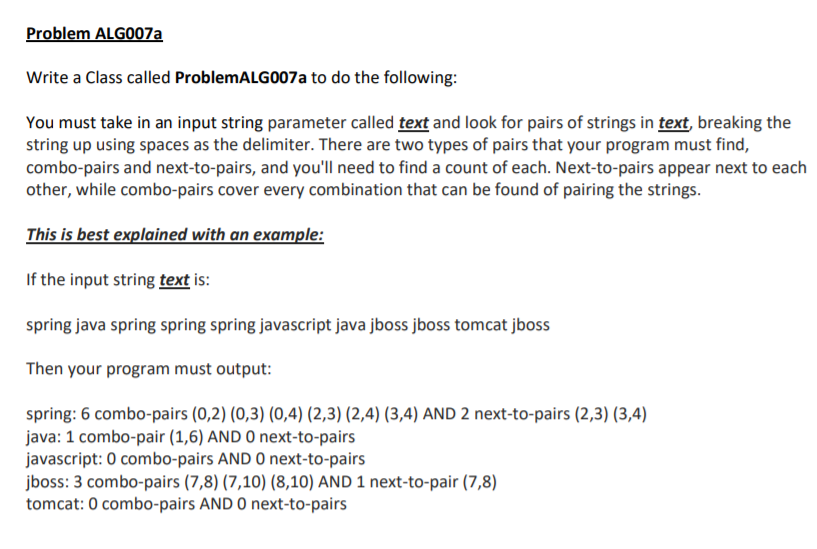 Solved Problem ALGO07a Write a Class called Problem ALG007a | Chegg.com