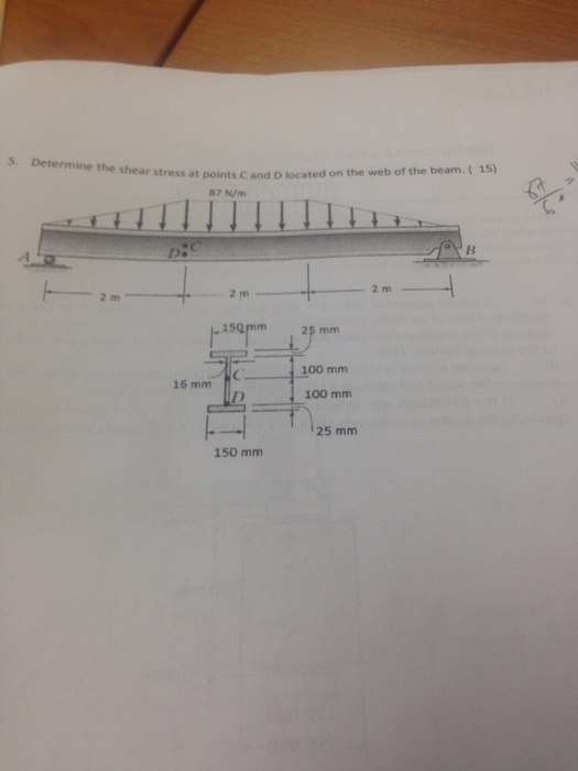 Solved Determine the shear stress at points C and D located | Chegg.com