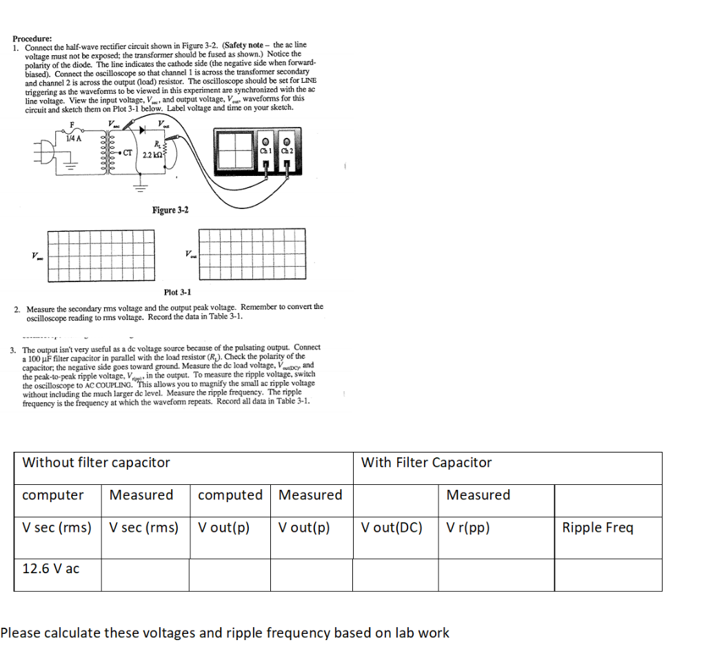 Halwave Reticier Metered Connection Procedure: 1. Connect the half-wave rectifier circuit | Chegg.com