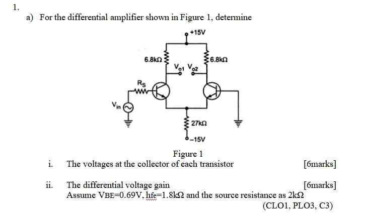 Solved 1. a) For the differential amplifier shown in Figure | Chegg.com