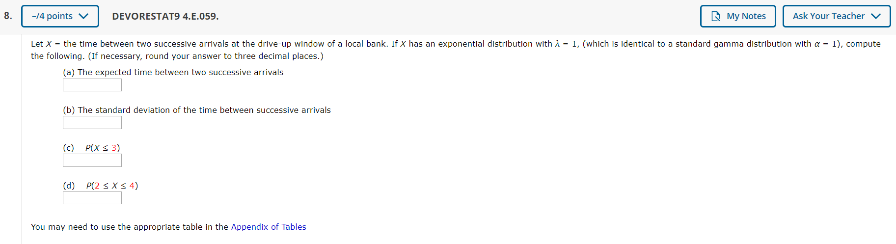 Solved -/3 points v DEVORESTAT9 4.E.031. Determine Zą for | Chegg.com