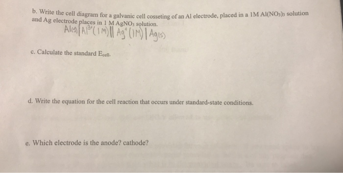 Solved b. Write the cell diagram for a galvanic cell | Chegg.com