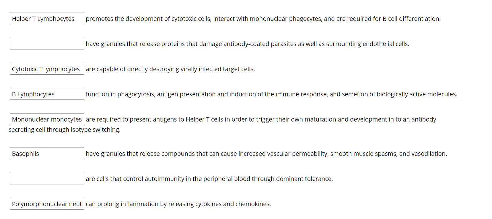 Solved Match The Following Cell Types To Their Respective | Chegg.com