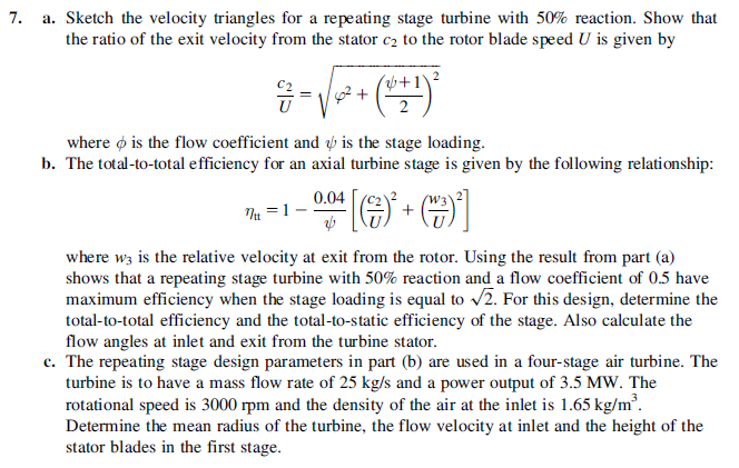 7. a. Sketch the velocity triangles for a repeating | Chegg.com