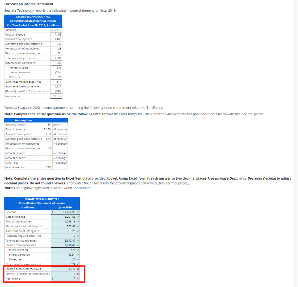 Solved Forecast an Statement Seagate Technology