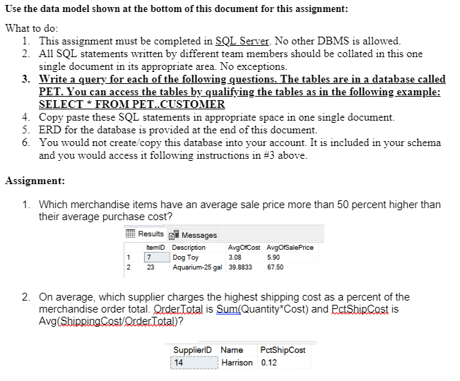 Solved Use the data model shown at the bottom of this | Chegg.com