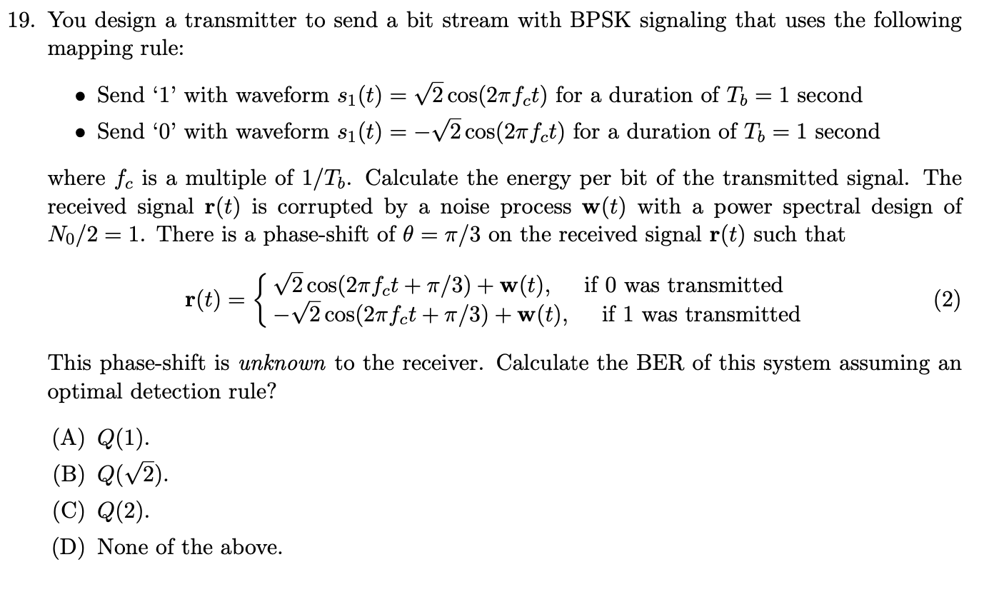 Solved 9. You design a transmitter to send a bit stream with | Chegg.com