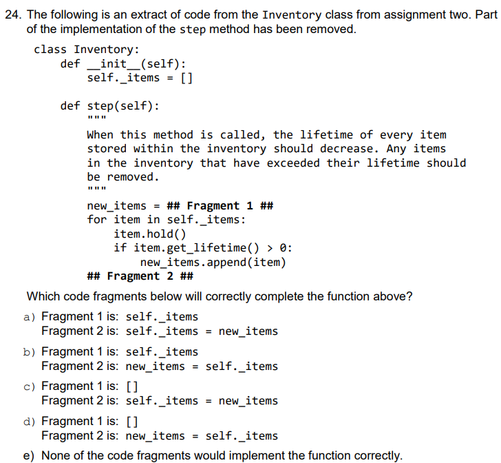 Solved 24. The following is an extract of code from the | Chegg.com