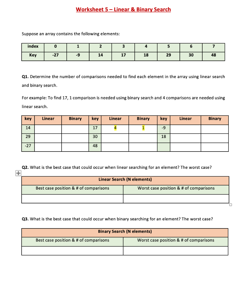 Answered: Worksheet 5 - Linear & Binary Search Suppose