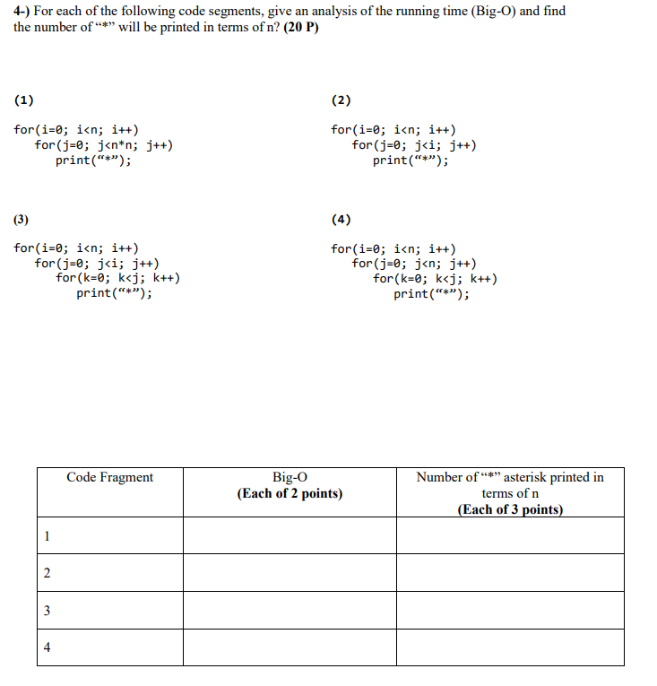 Solved 4-) For each of the following code segments, give an | Chegg.com