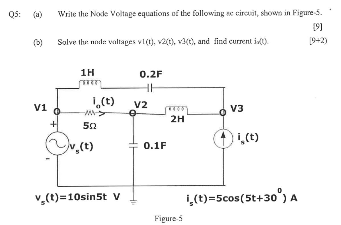 Solved Q5: a (a) Write the Node Voltage equations of the | Chegg.com