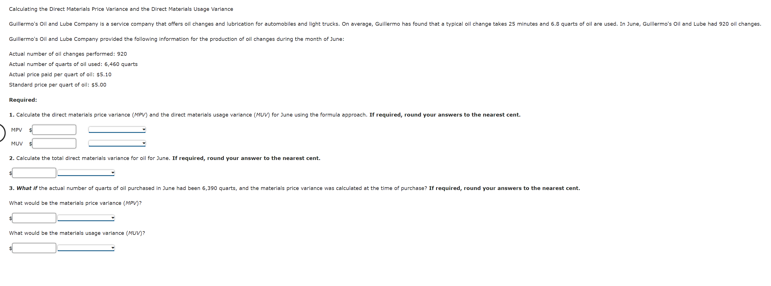 Solved Calculating the Direct Materials Price Variance and