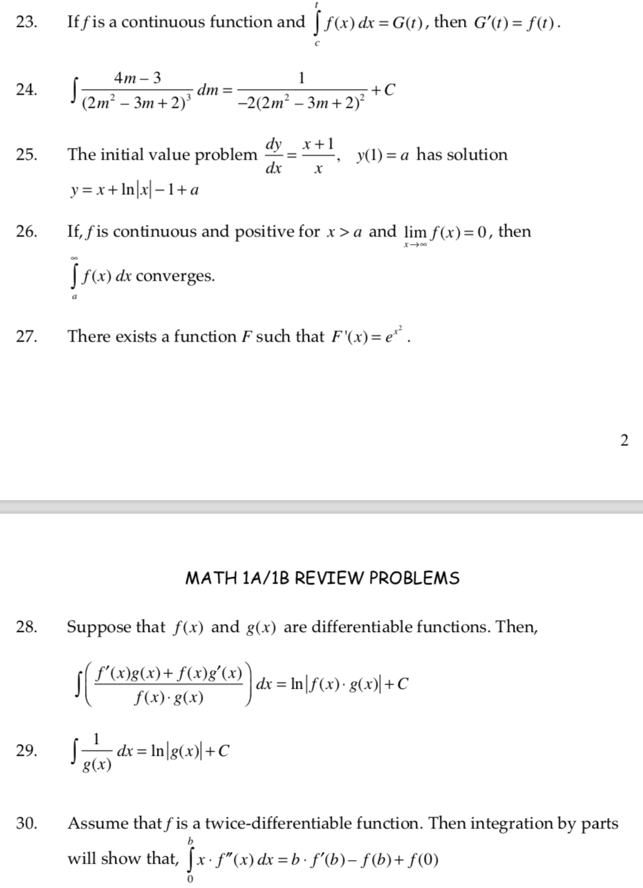 Solved 23 Iffis A Continuous Function And F X Dx G Chegg Com