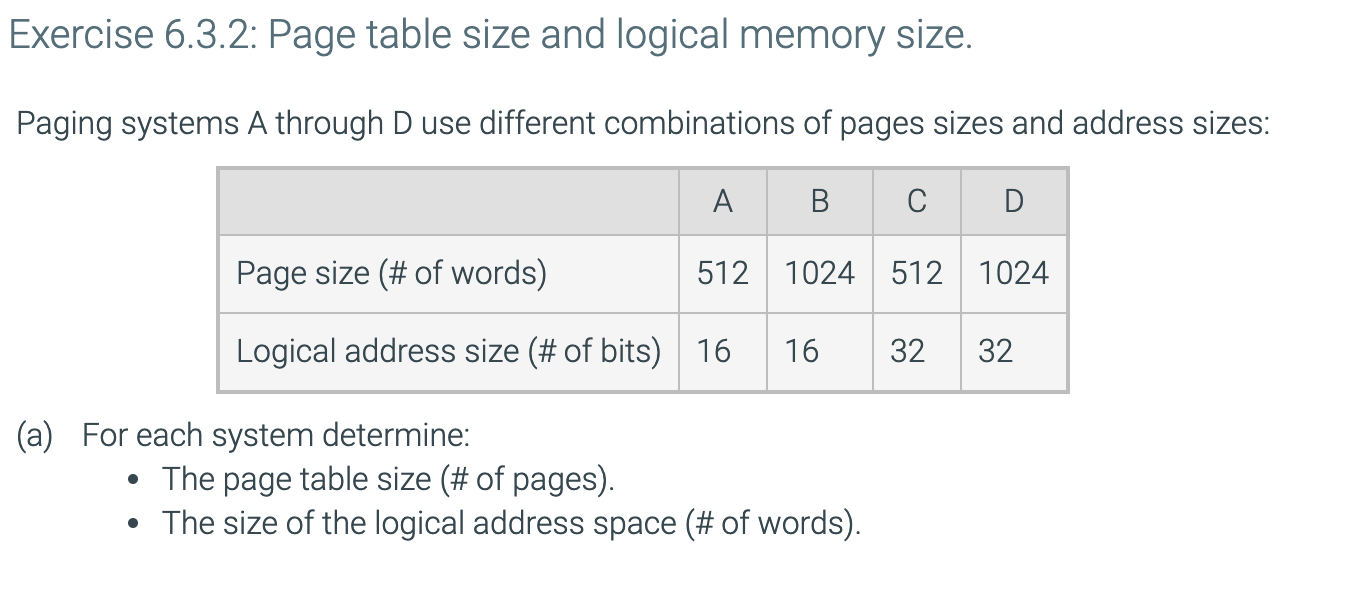 Solved Exercise 6 3 2 Page Table Size And Logical Memory Chegg Com