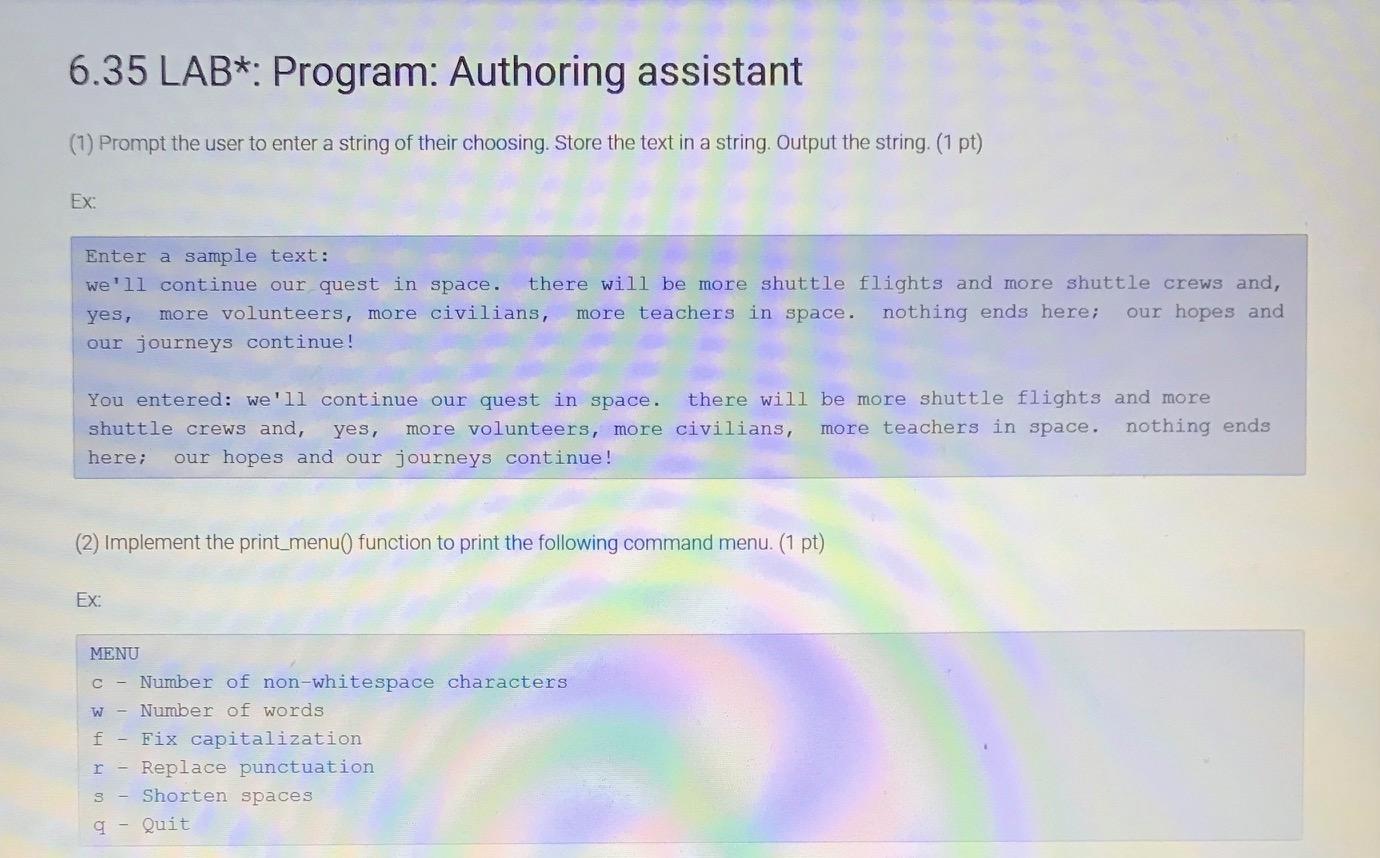 Solved 6.35 LAB*: Program: Authoring assistant (1) Prompt | Chegg.com
