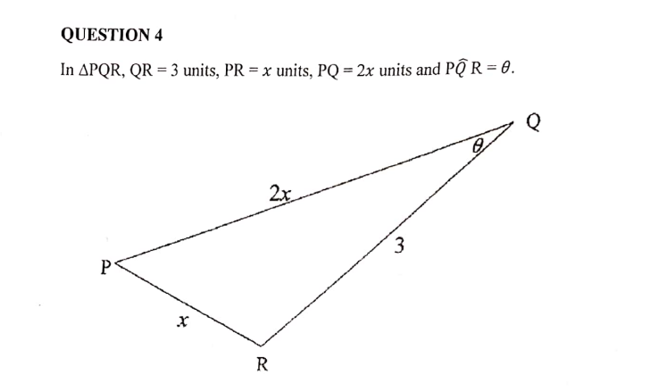 Solved QUESTION 4 In APQR, QR = 3 units, PR = x units, PQ = | Chegg.com