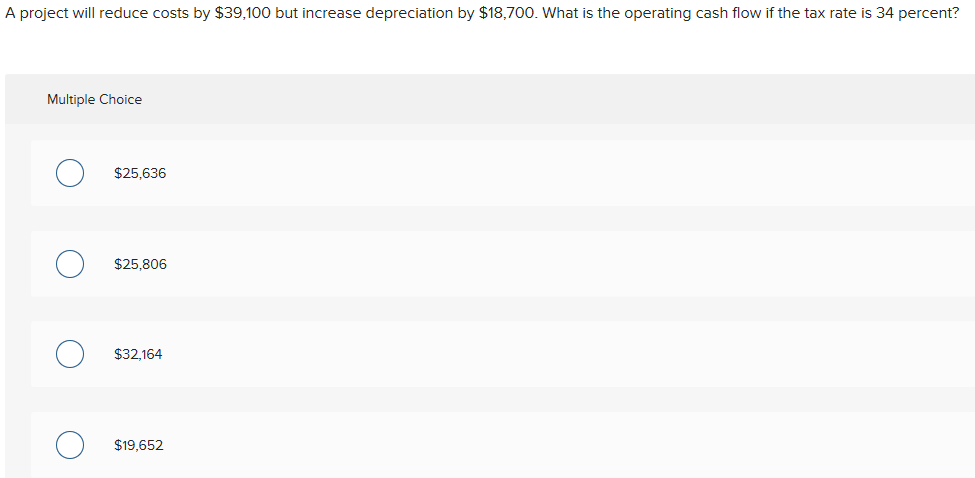 Solved A project will reduce costs by $39,100 but increase | Chegg.com
