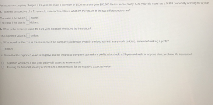 Solved An insurance company charges a 21-year old male a | Chegg.com