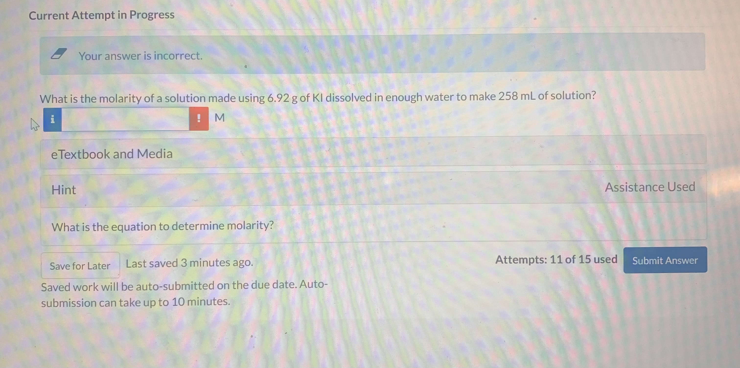 Solved What is the molarity of a solution made using 6.92 g | Chegg.com