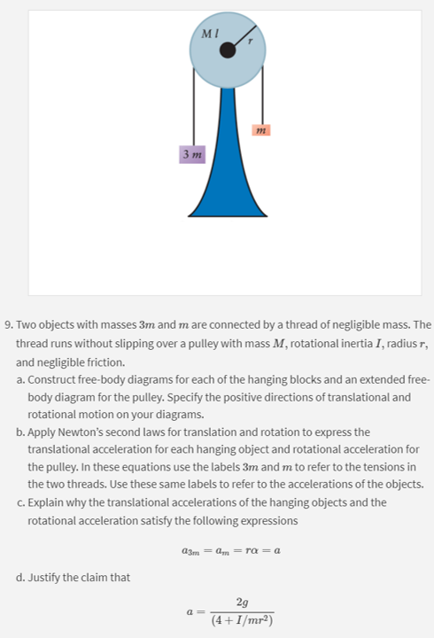 Solved МІ 71 3 m 9. Two objects with masses 3m and mare | Chegg.com