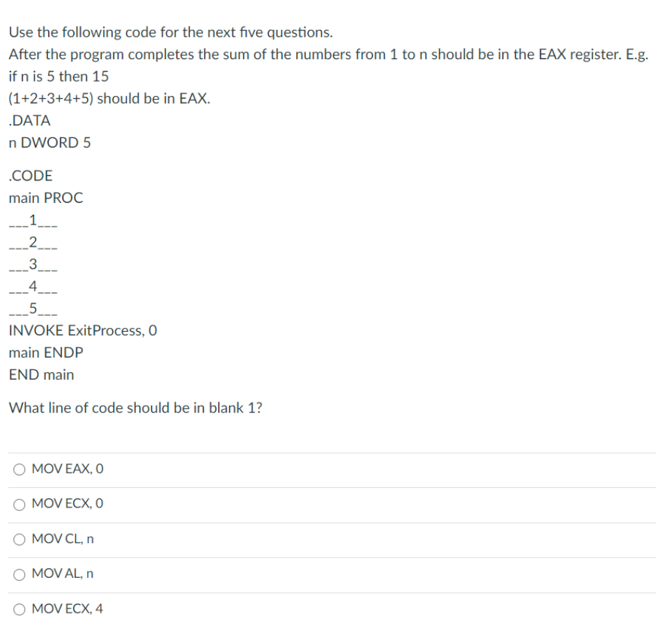 Solved Use the following code for the next five questions. | Chegg.com