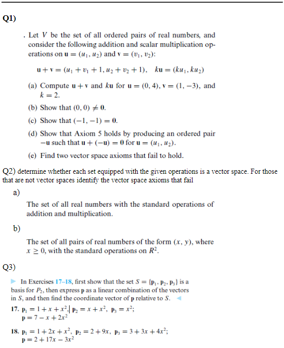 Solved Q1) . Let V be the set of all ordered pairs of real | Chegg.com