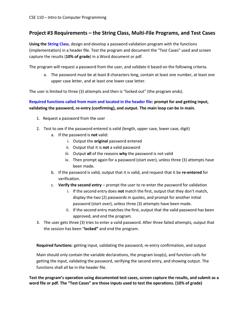 Solved CSE 110 Intro to Computer Programming Project #3 | Chegg.com