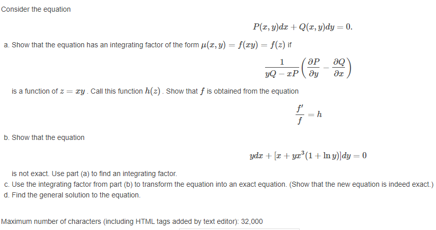 Solved Consider The Equation 1 P X Y Dx Q X Y Dy 0 A Chegg Com